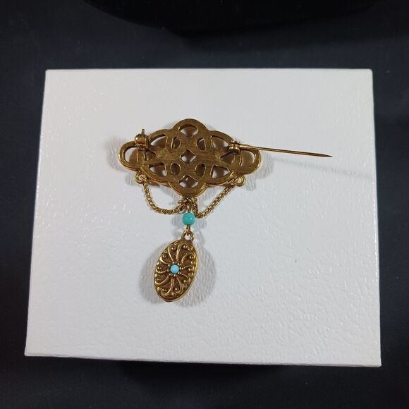 Vintage Gold Tone Twist Knot  Dangle Brooch Pin - Picture 2 of 7